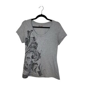 FILA‎ Size M Womens Gray Scoop Neck Stretch Short Sleeve Athletic T-Shirt 301
